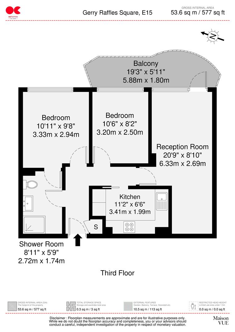 2 bed flat for sale in Gerry Raffles Square, Stratford - Property floorplan