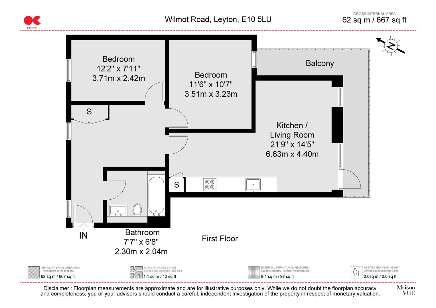 2 bed flat for sale in Wilmot Road, Leyton - Property floorplan