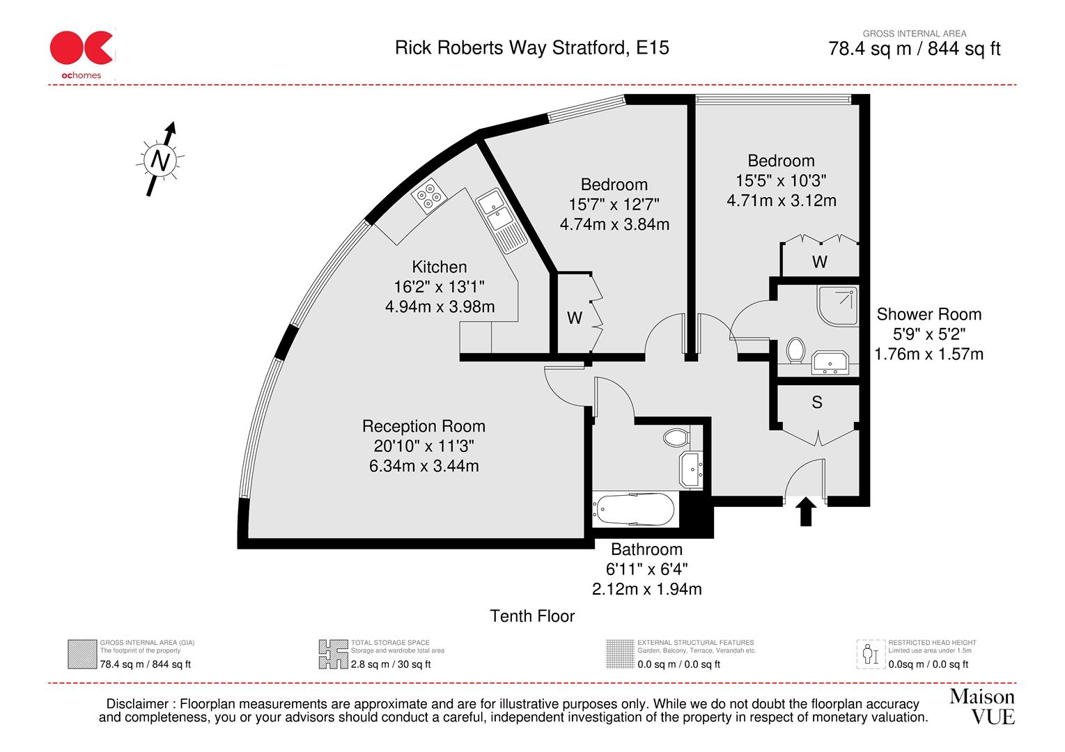 2 bed flat for sale in Rick Roberts Way, London - Property floorplan