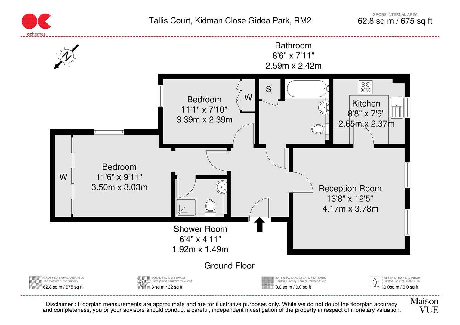 2 bed flat for sale in Kidman Close, Gidea Park - Property floorplan