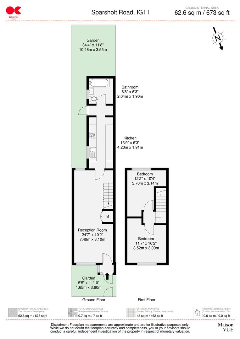 2 bed terraced house to rent in Sparsholt Road, Barking - Property floorplan