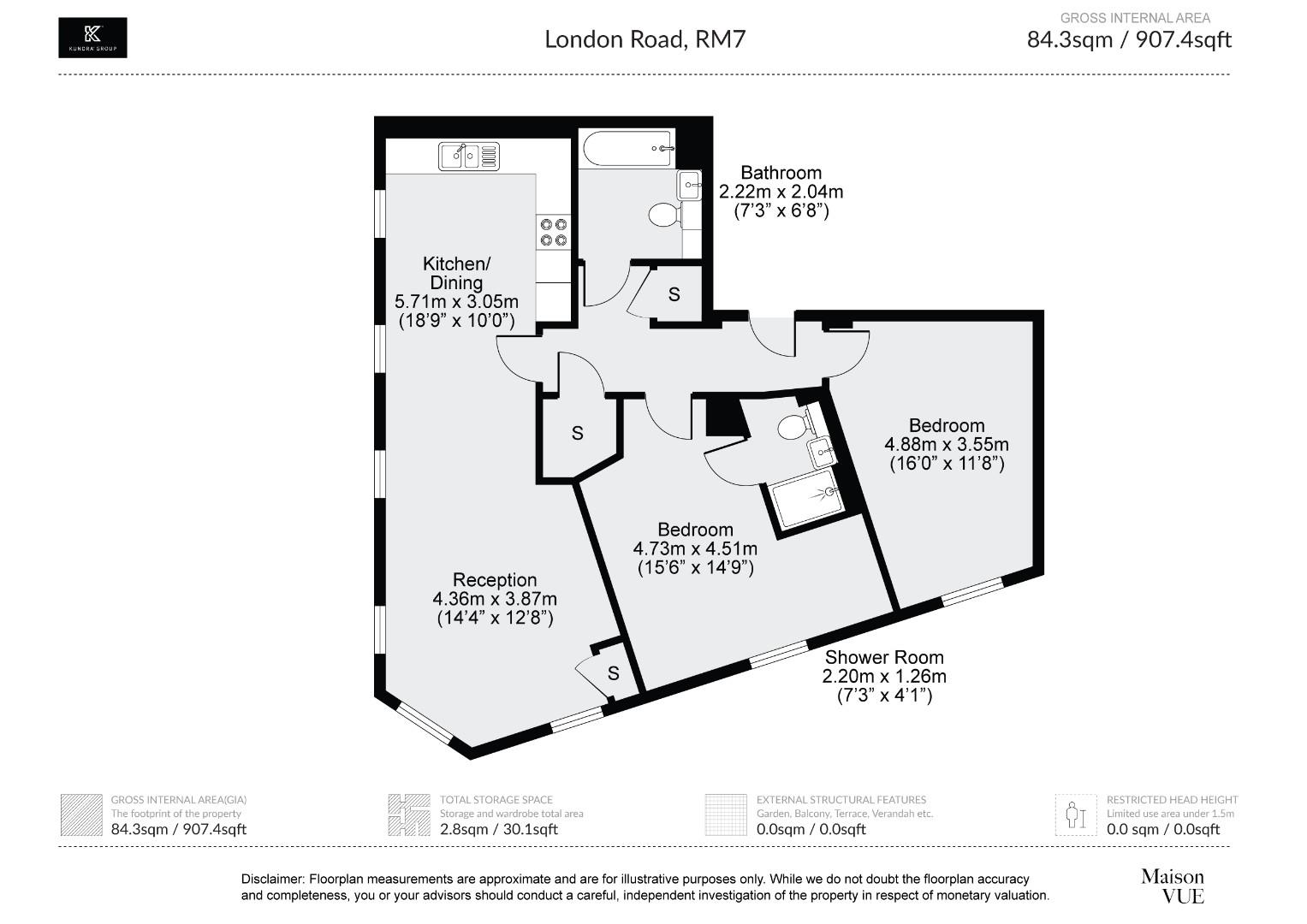 2 bed flat to rent in Spring Gardens, Romford - Property floorplan