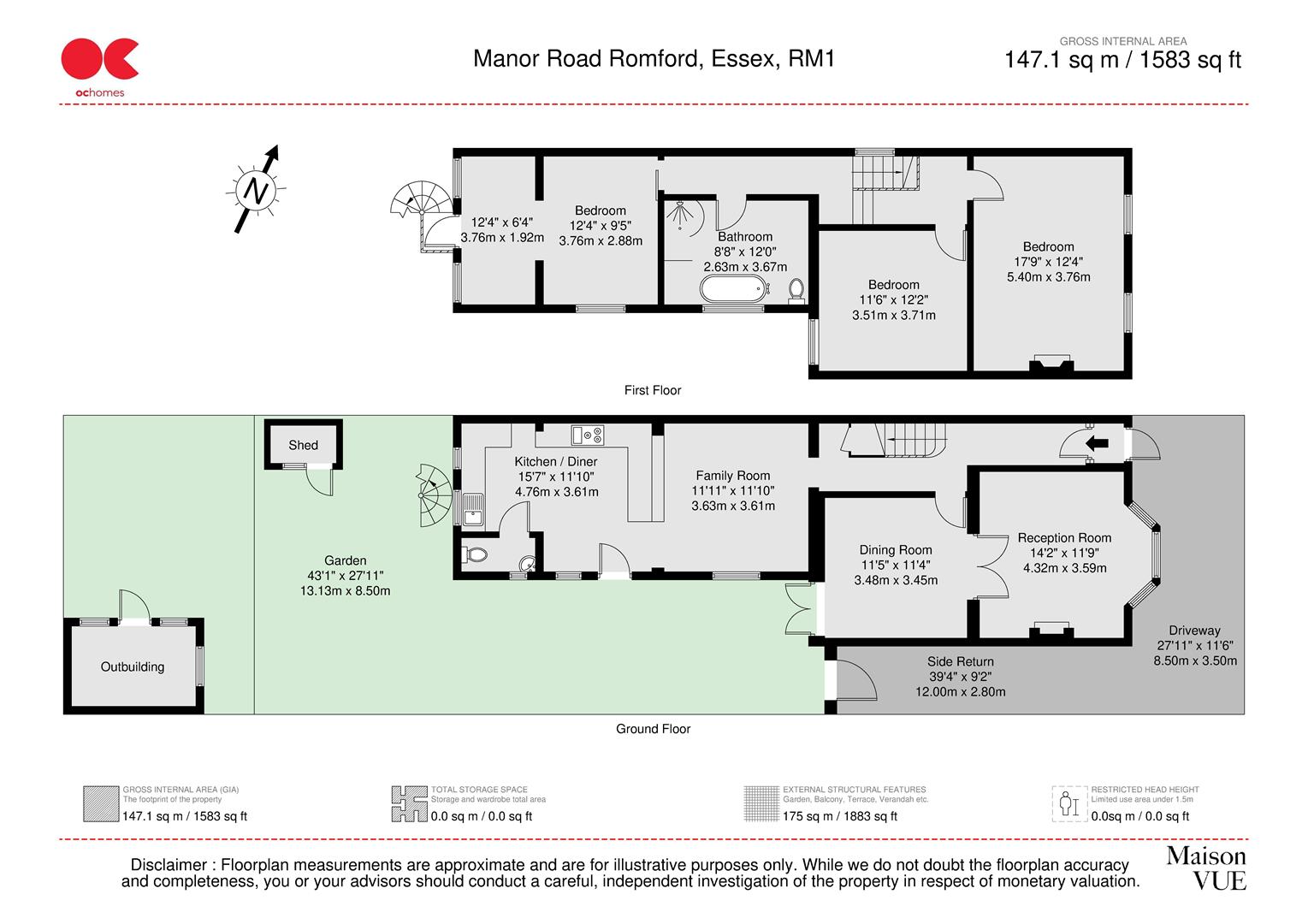 3 bed detached house for sale in Manor Road, Romford - Property floorplan