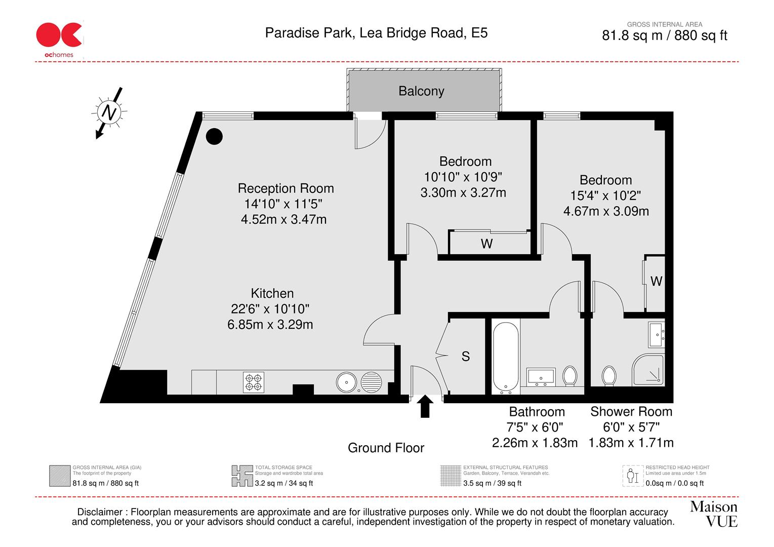 2 bed flat for sale in Lea Bridge Road, Hackney - Property floorplan