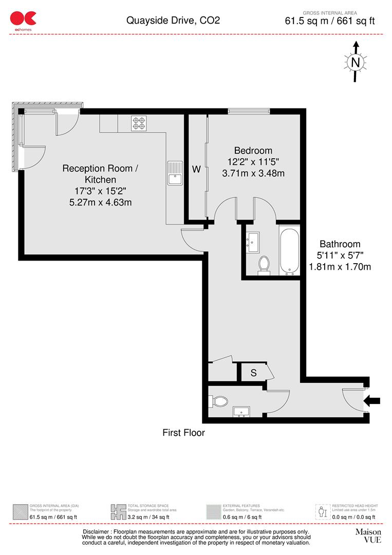 1 bed flat for sale in Quayside Drive, Colchester - Property floorplan