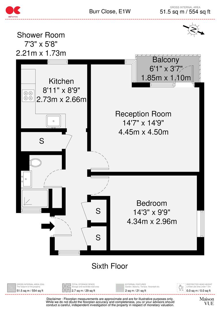 1 bed flat for sale in Burr Close, Wapping - Property floorplan