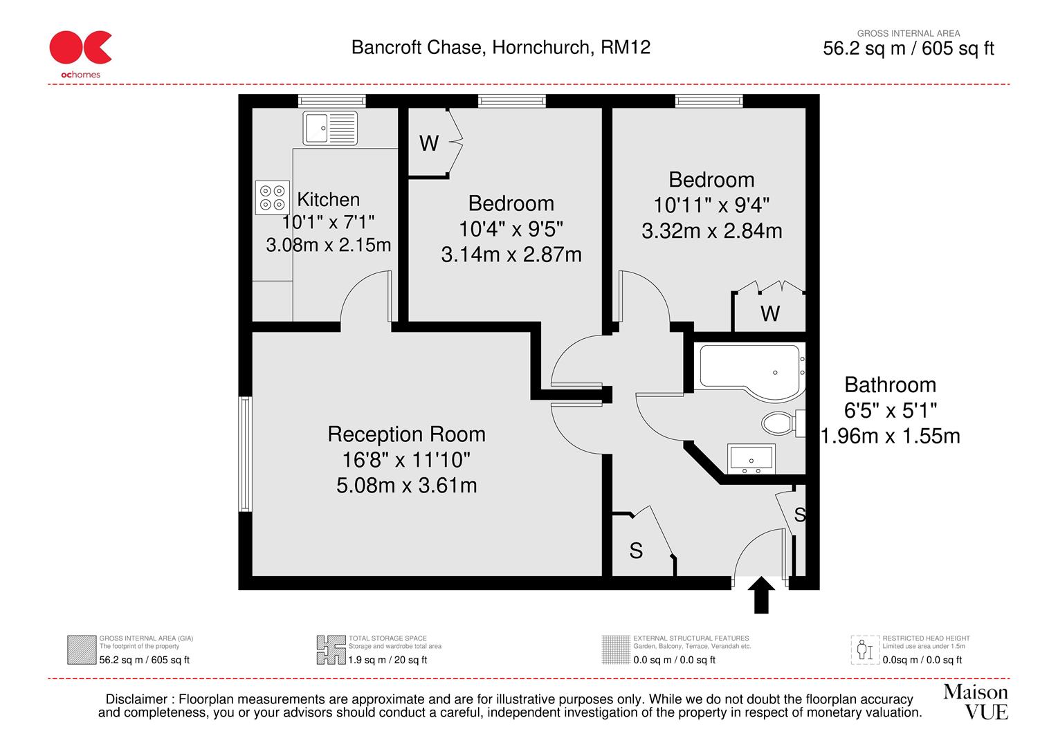 2 bed flat for sale in Bancroft Chase, Hornchurch - Property floorplan