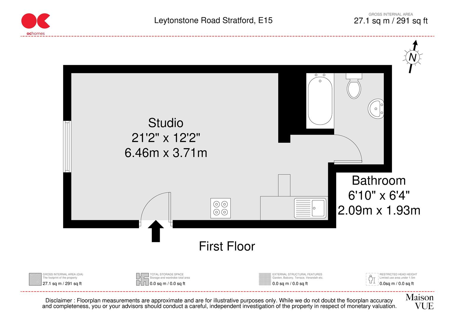 Studio flat to rent in Leytonstone Road, London - Property floorplan