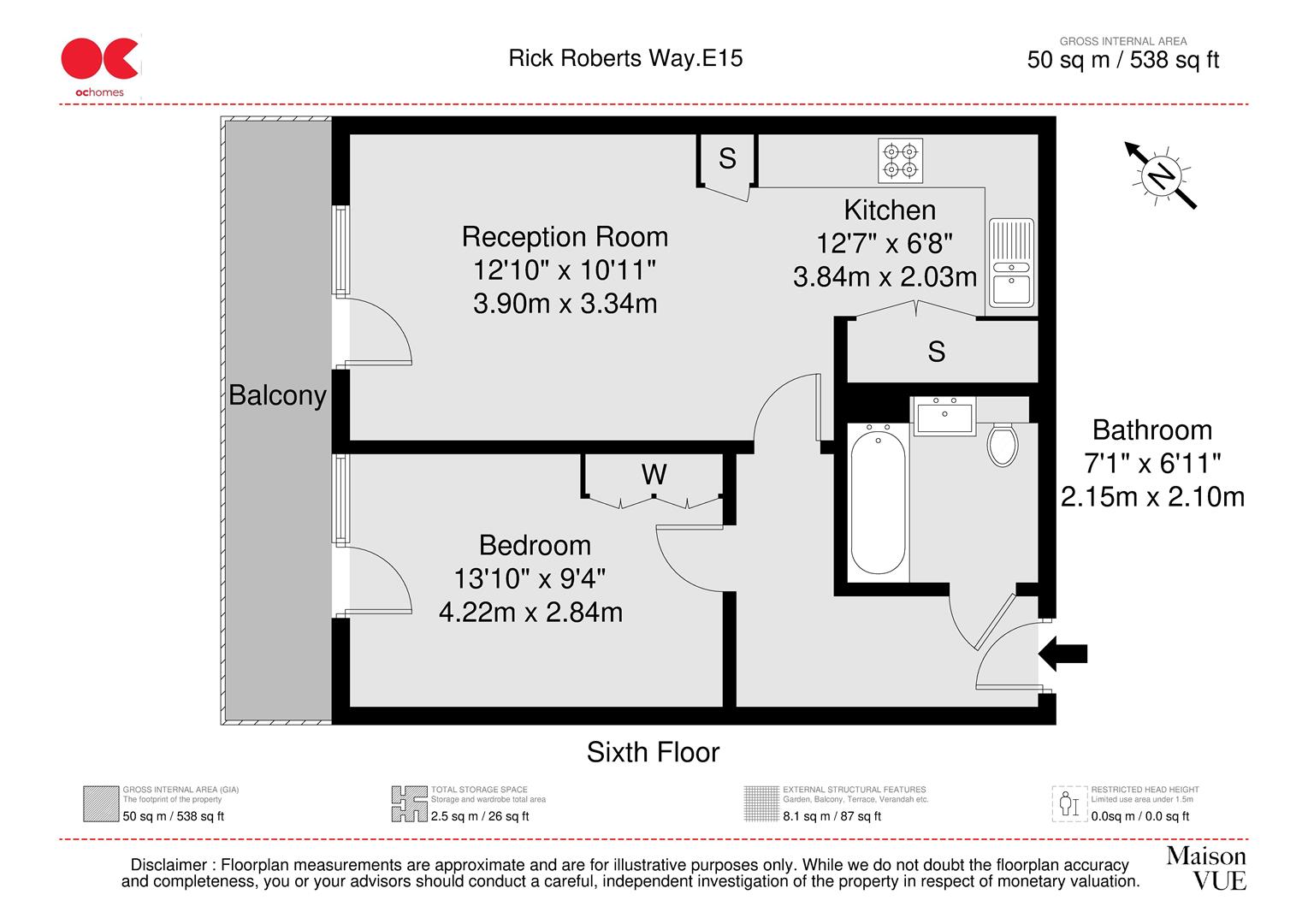 1 bed flat for sale in Rick Roberts Way, Stratford - Property floorplan