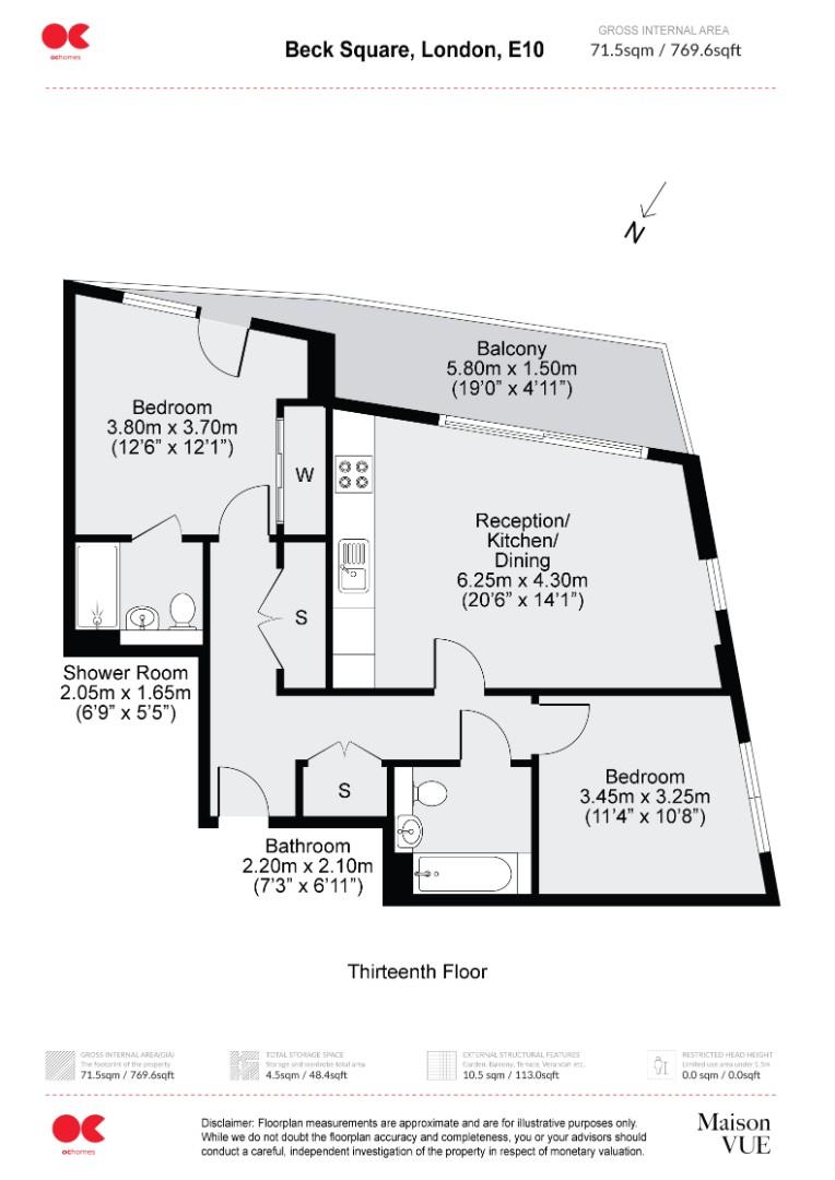 2 bed flat for sale in Beck Square, Leyton - Property floorplan