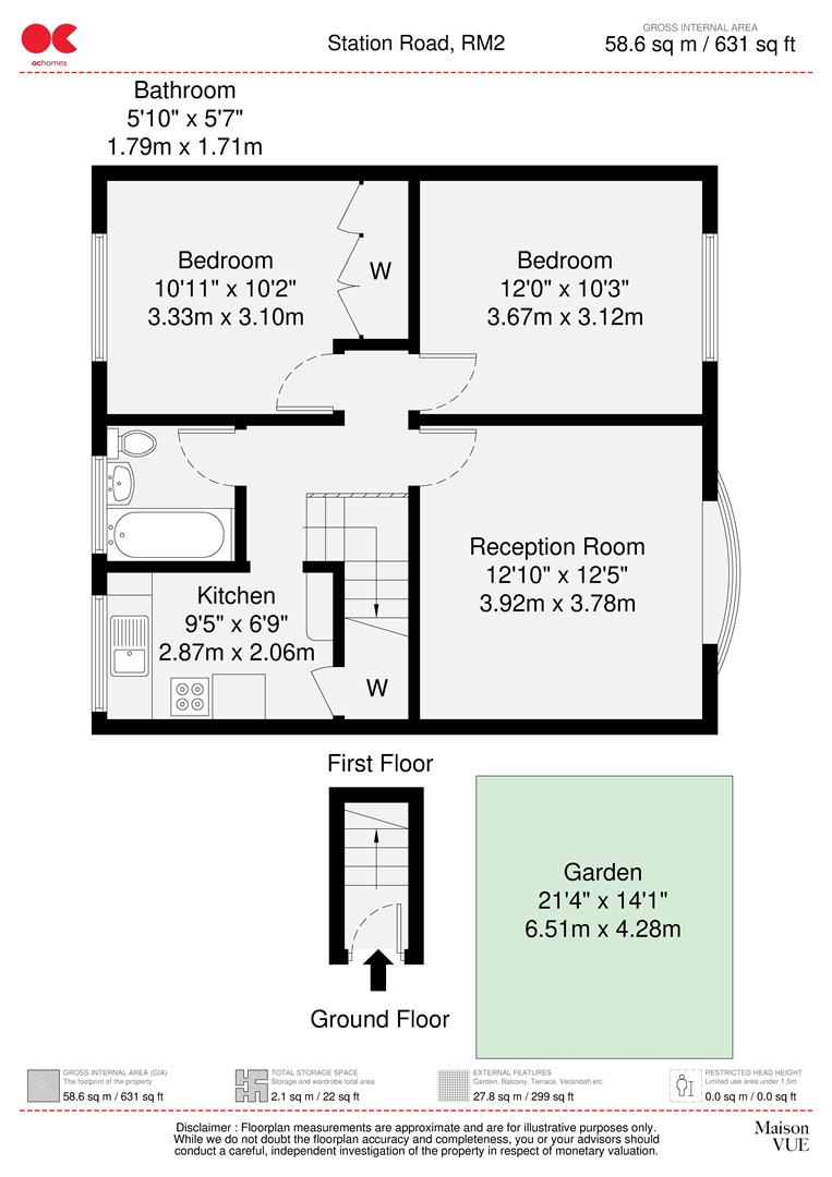 2 bed flat for sale in Station Road, Gidea Park - Property floorplan