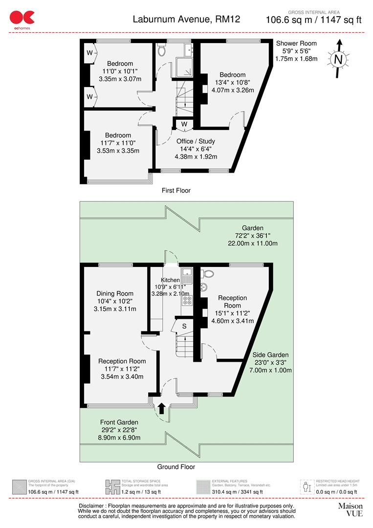 3 bed end of terrace house for sale in Laburnum Avenue, Hornchurch - Property floorplan