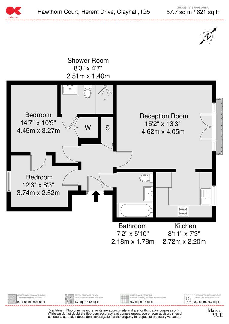 2 bed flat to rent in Herent Drive, Clayhall - Property floorplan