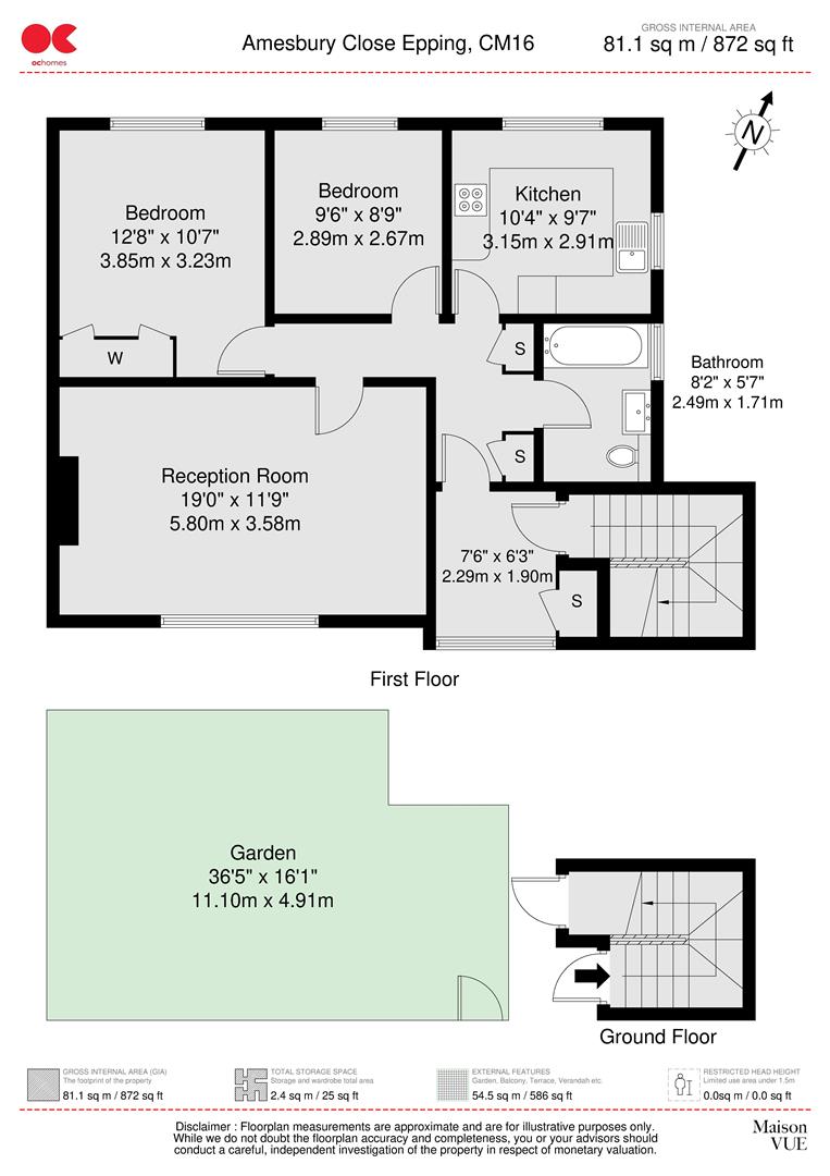 2 bed maisonette for sale in Amesbury Close, Epping - Property floorplan