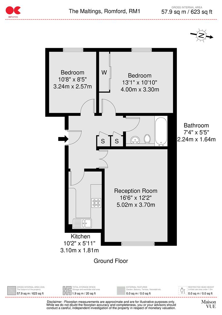 2 bed flat for sale in South Street, Romford - Property floorplan