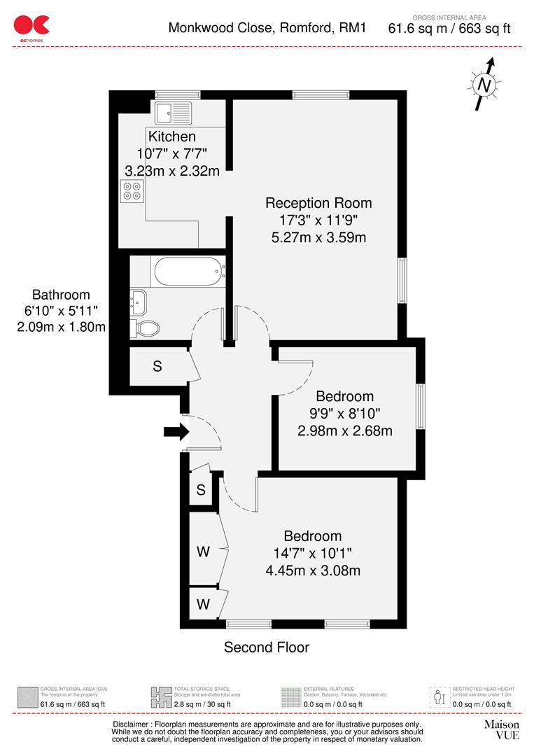 2 bed flat for sale in Monkwood Close, Romford - Property floorplan