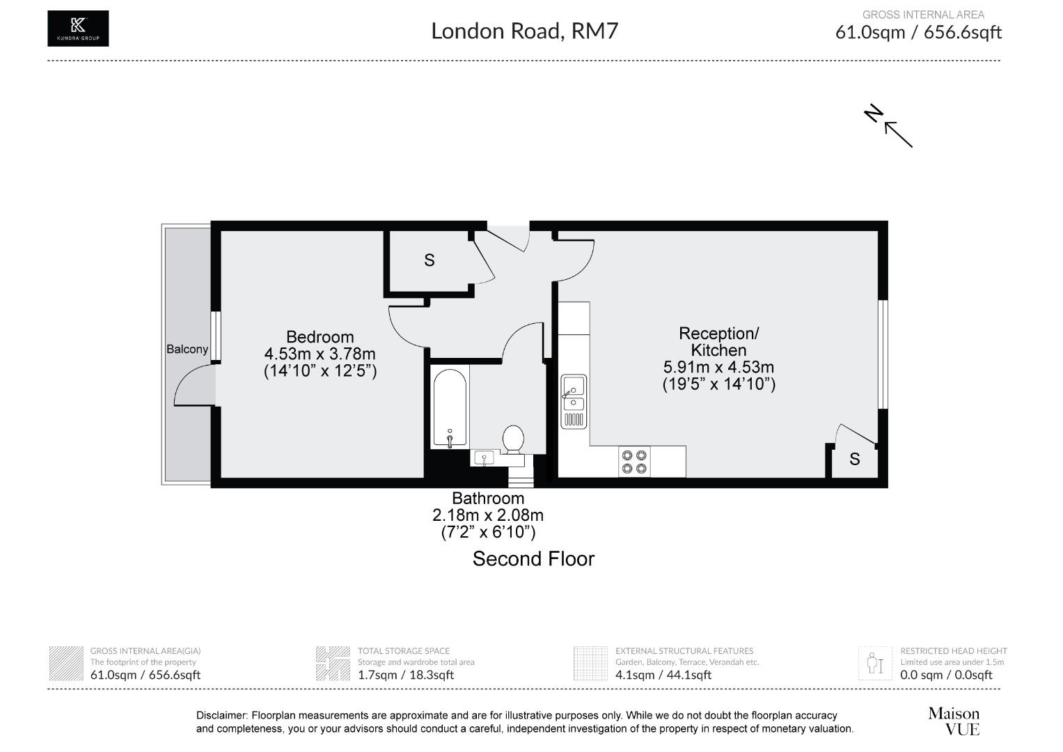 1 bed flat to rent in Spring Gardens, Romford - Property floorplan