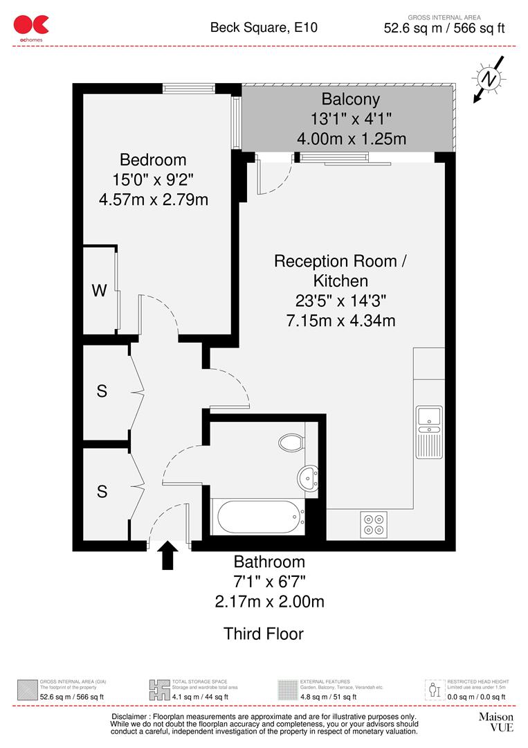 1 bed flat for sale in Beck Square, Leyton - Property floorplan