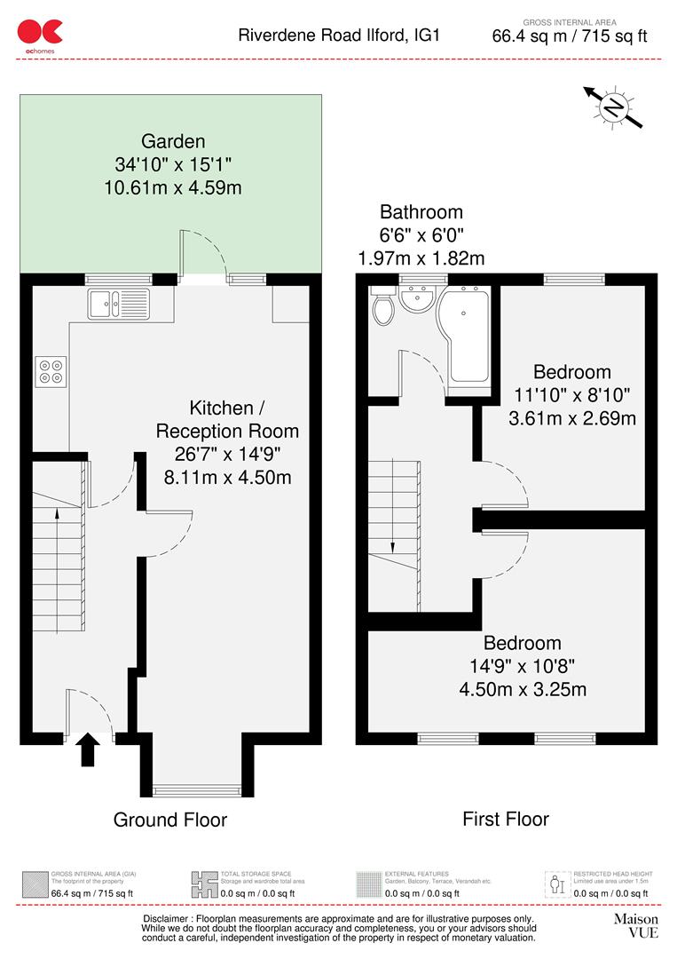 2 bed end of terrace house to rent in Riverdene Road, Ilford - Property floorplan