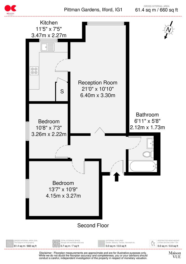 2 bed flat for sale in Pittman Gardens, Ilford - Property floorplan