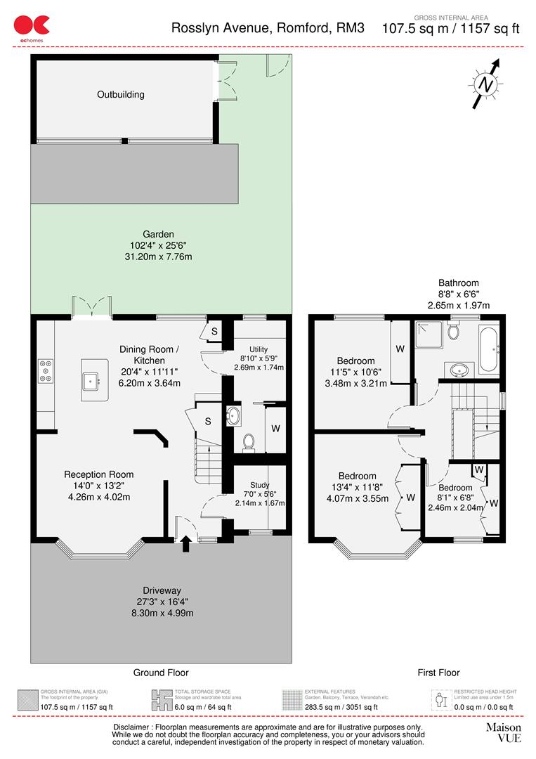 3 bed semi-detached house for sale in Rosslyn Avenue, Harold Wood - Property floorplan