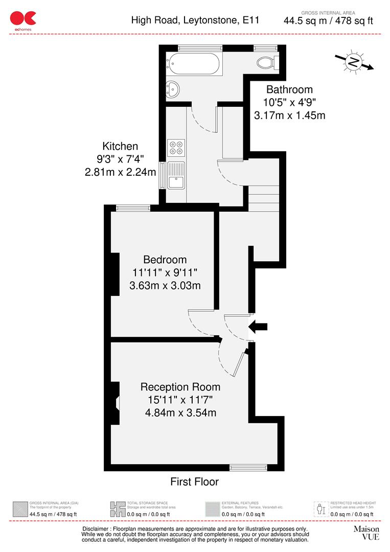 1 bed flat to rent in High Road Leytonstone, London - Property floorplan