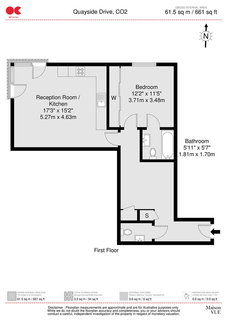 1 bed flat to rent in Quayside Drive, Colchester - Property floorplan