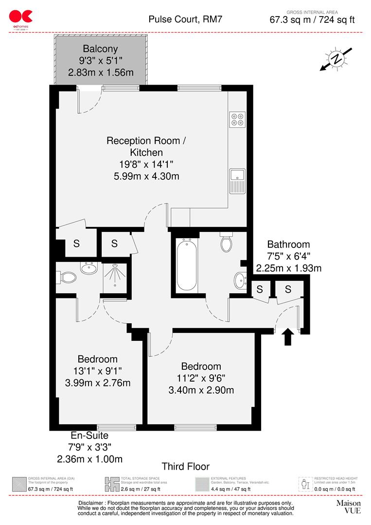 2 bed flat to rent in Maxwell Road, Romford - Property floorplan