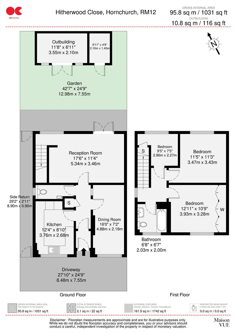 3 bed semi-detached house for sale in Hitherwood Close, Hornchurch - Property floorplan