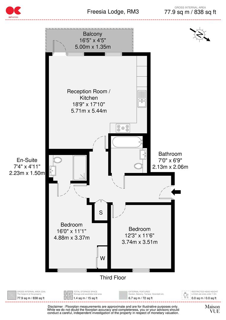 2 bed flat for sale in St. Clements Avenue, Harold Wood - Property floorplan
