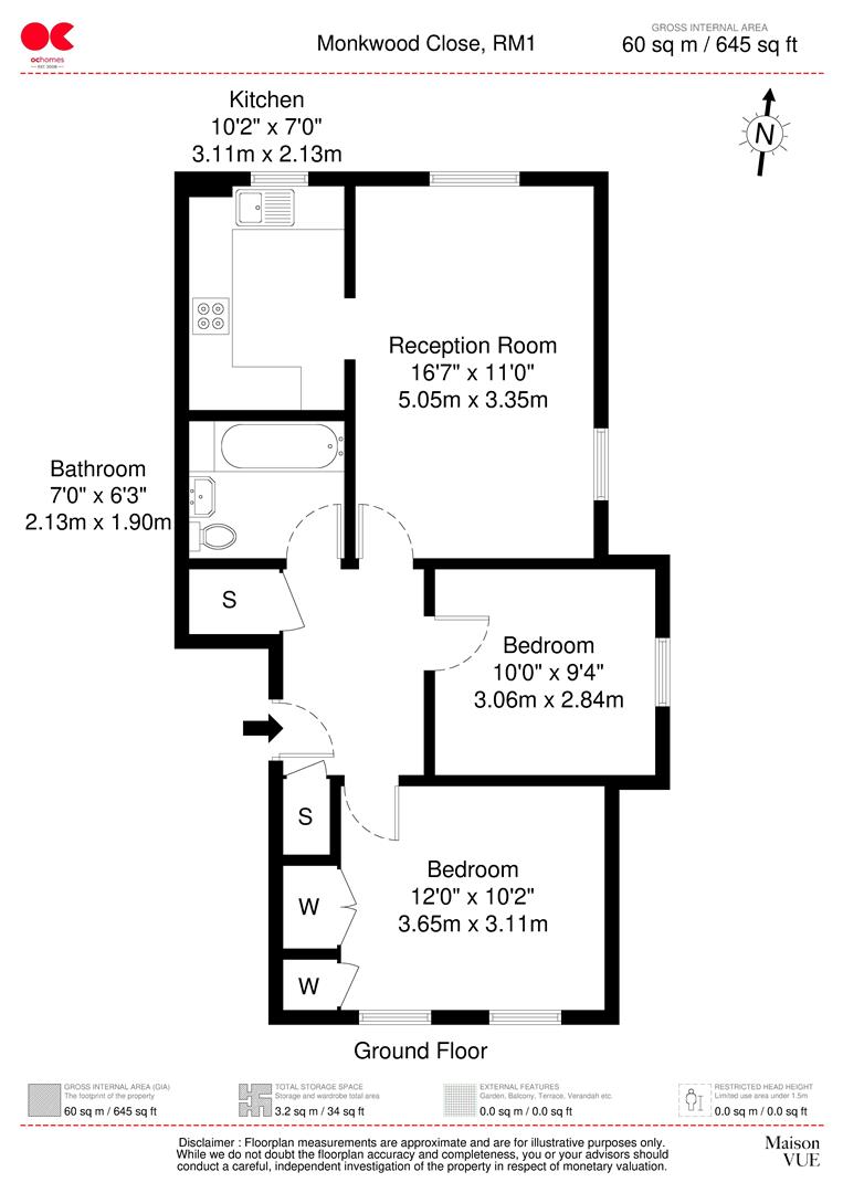 2 bed flat for sale in Monkwood Close, Romford - Property floorplan