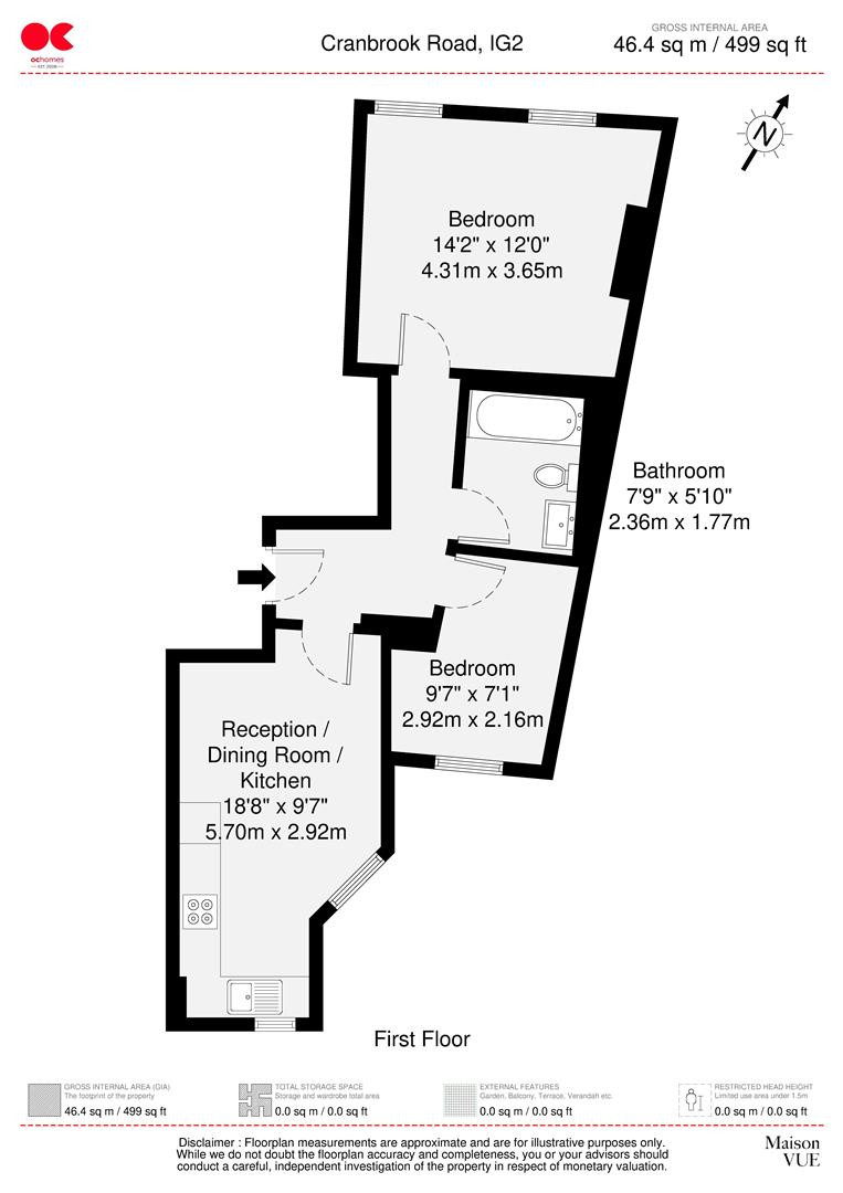 2 bed flat to rent in Cranbrook Road, Ilford - Property floorplan