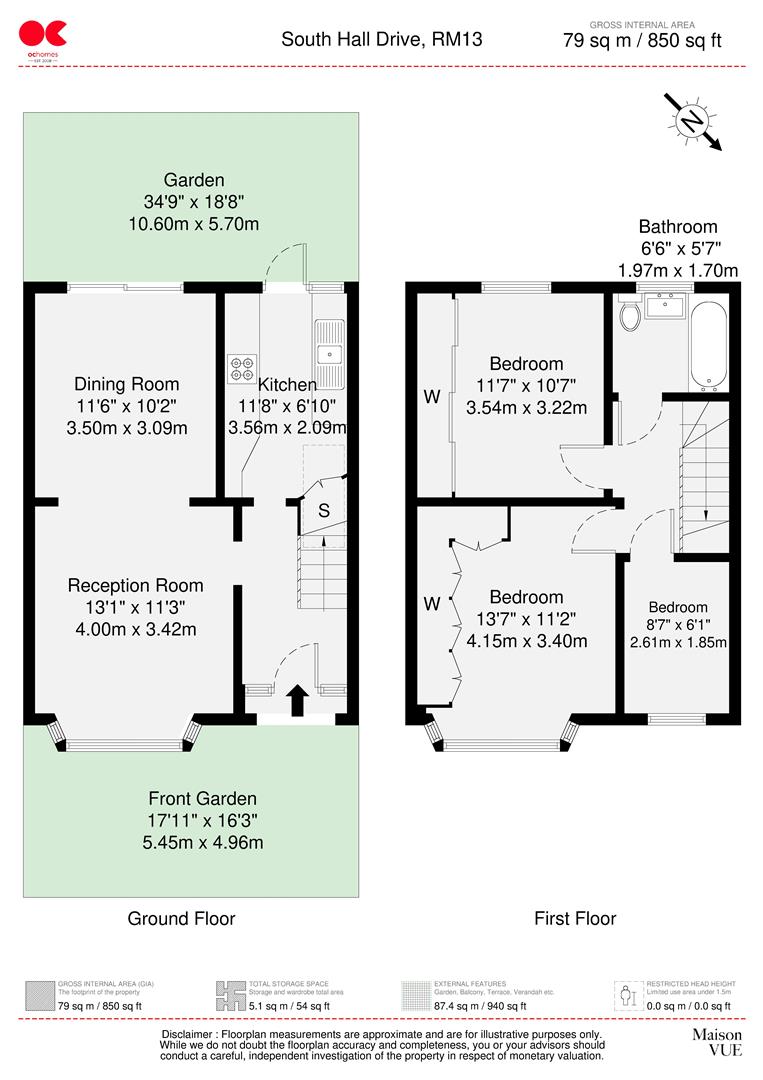 3 bed terraced house for sale in South Hall Drive, Rainham - Property floorplan