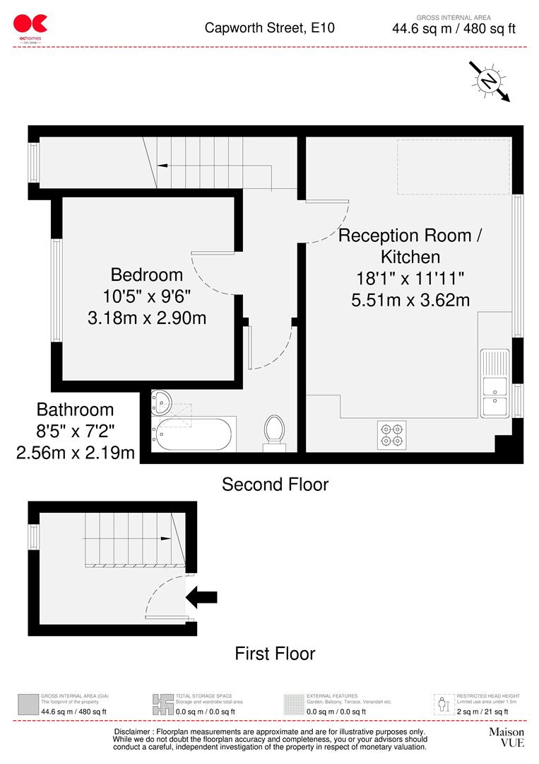1 bed flat to rent in Capworth Street, Leyton - Property floorplan