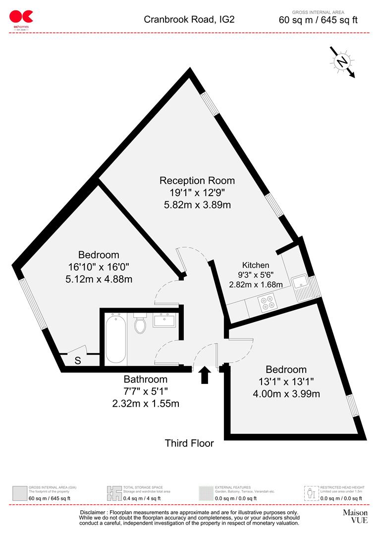 2 bed flat to rent in Cranbrook Road, Ilford - Property floorplan