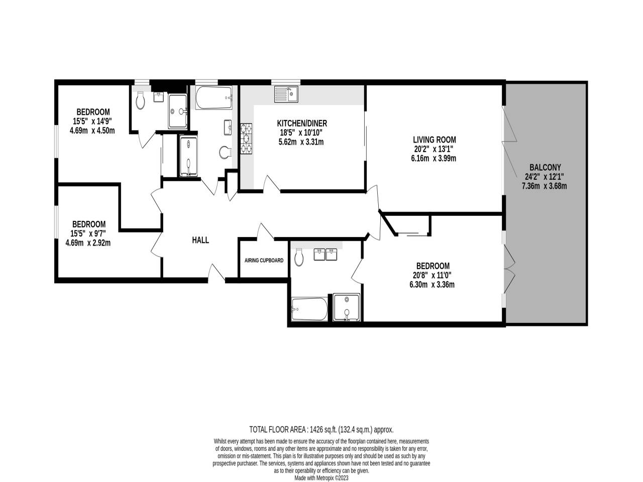 3 bed flat for sale in Manor Road, Chigwell - Property Floorplan
