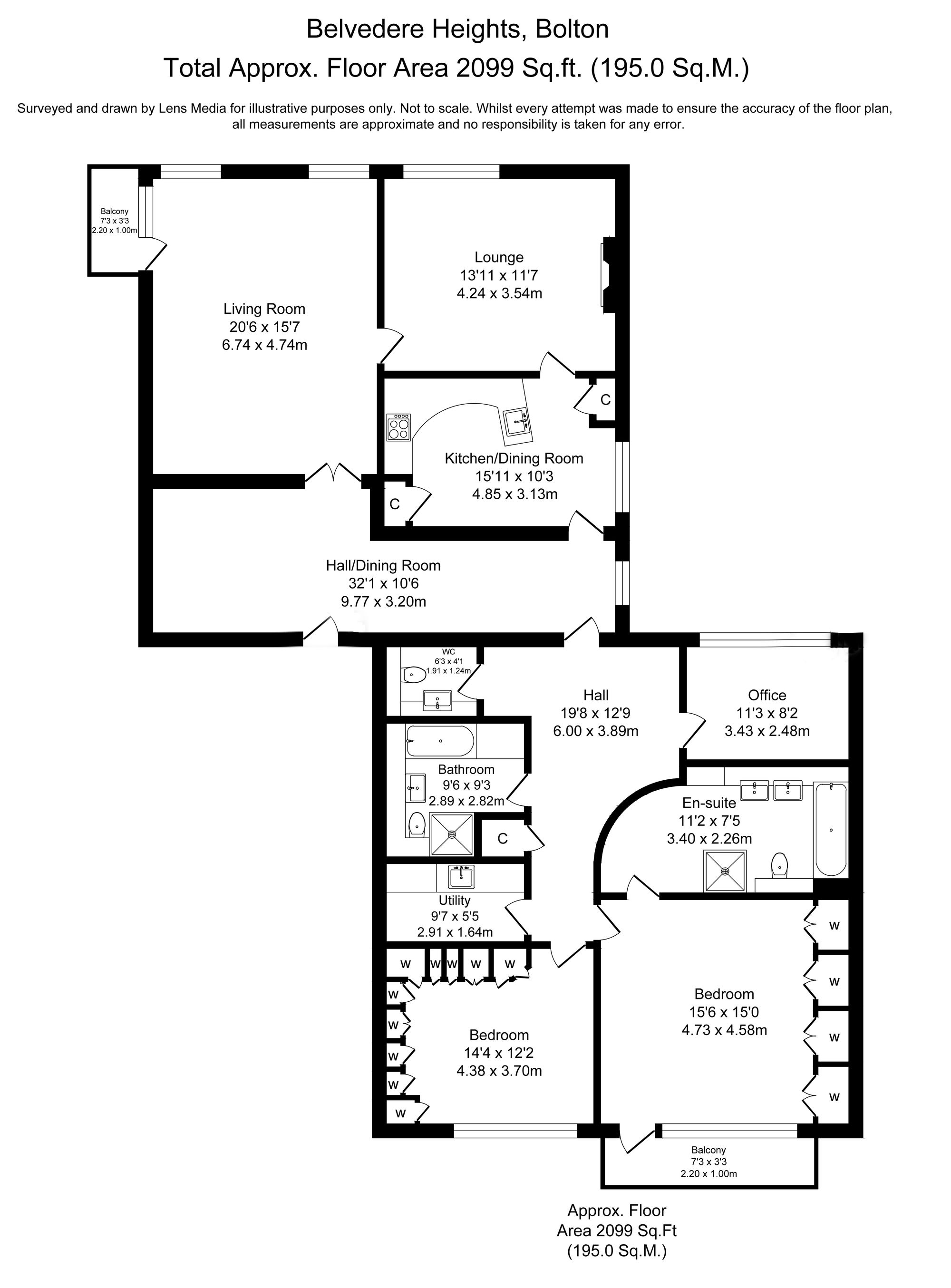 3 bed apartment for sale in Belvedere Heights, Bolton - Property floorplan