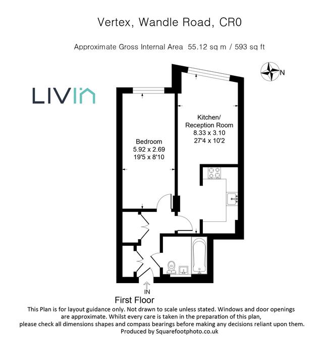 1 bed apartment to rent in Wandle Road, Croydon - Property floorplan