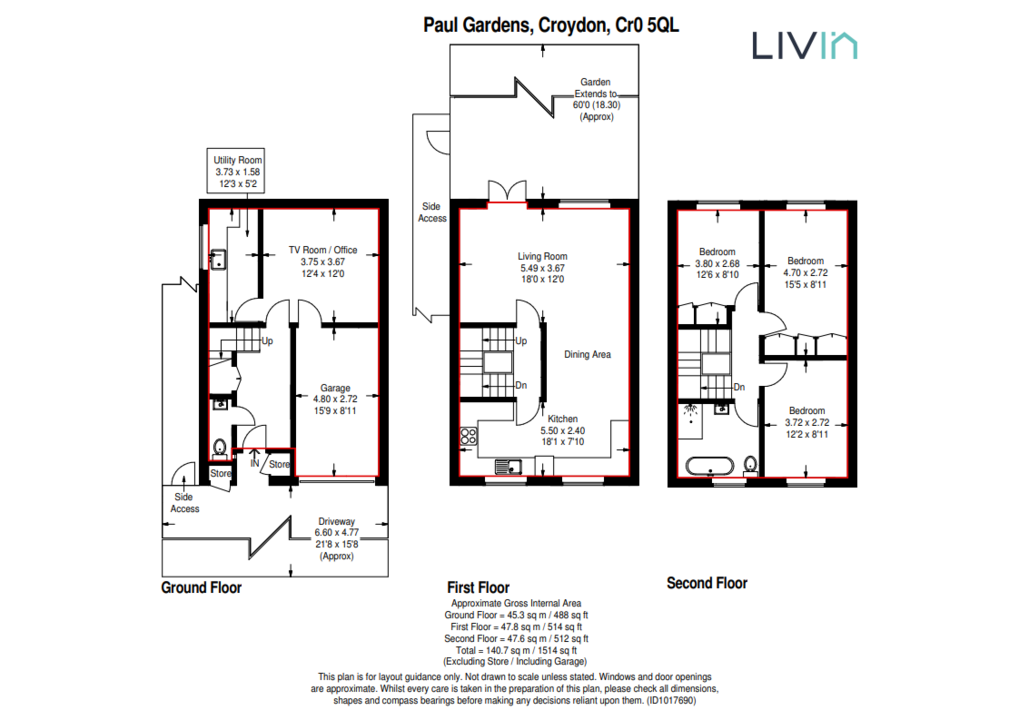 3 bed end of terrace house for sale in Paul Gardens, Croydon - Property floorplan