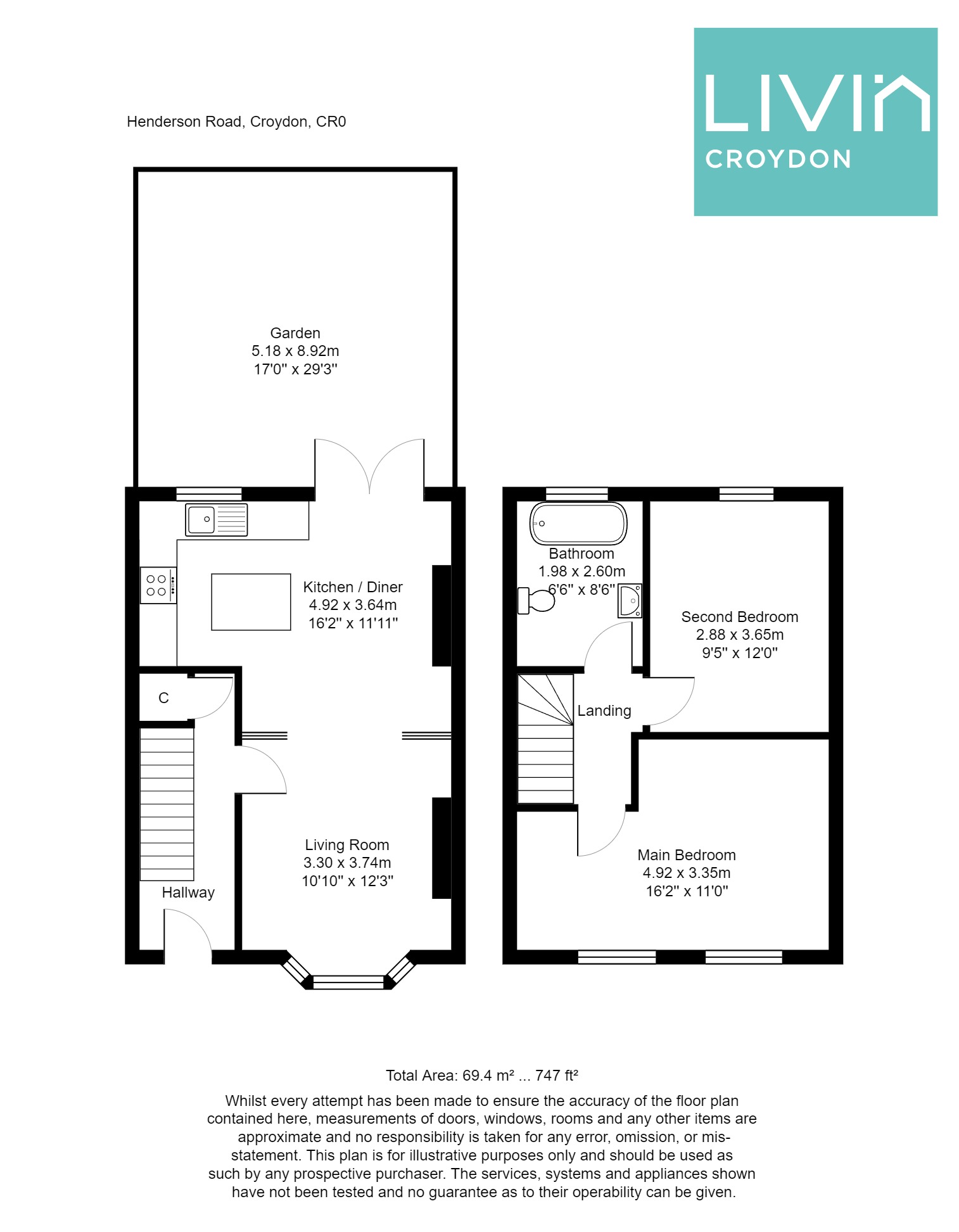 2 bed end of terrace house for sale in Henderson Road, Croydon - Property floorplan