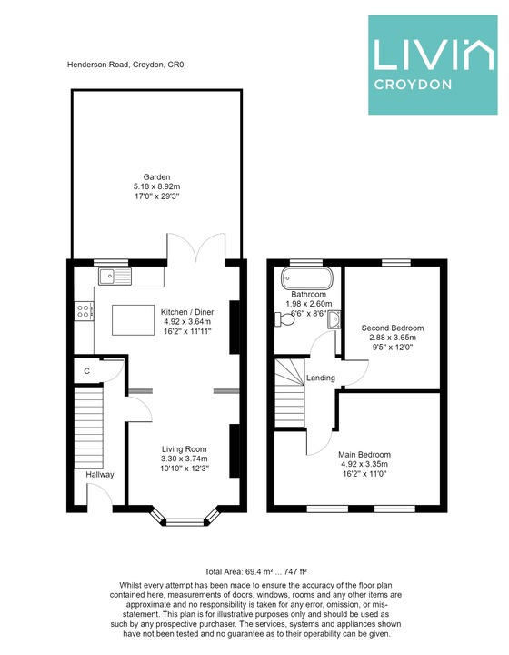 2 bed end of terrace house for sale in Henderson Road, Croydon - Property floorplan