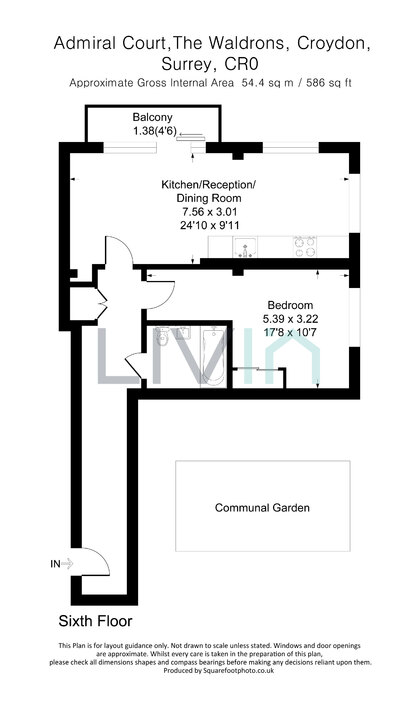 1 bed apartment for sale in Admiral Court, Croydon - Property floorplan