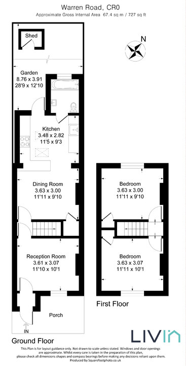 2 bed terraced house for sale in Warren Road, Croydon - Property floorplan