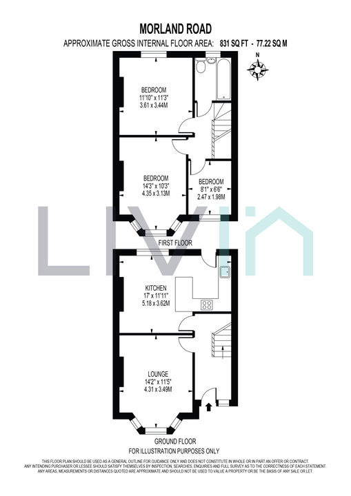 3 bed terraced house to rent in Morland Road, Croydon - Property floorplan
