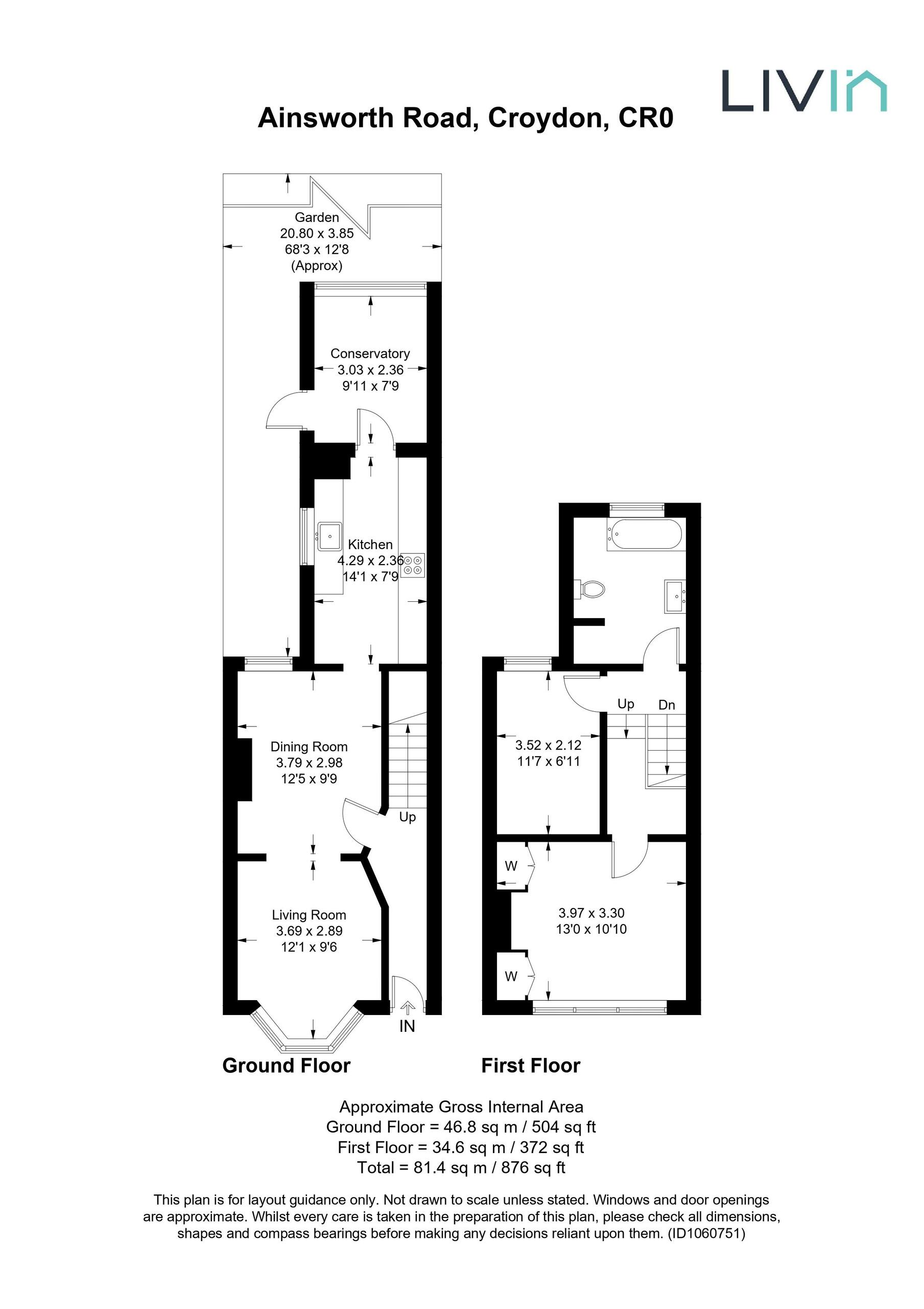 2 bed end of terrace house for sale in Ainsworth Road, Croydon - Property floorplan