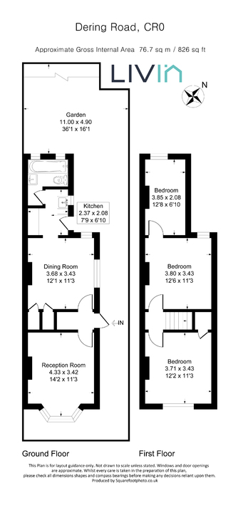 3 bed semi-detached house for sale in Dering Road, Croydon - Property floorplan