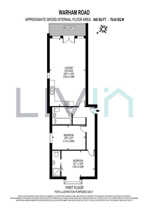 2 bed apartment to rent in Warham Road, South Croydon - Property floorplan