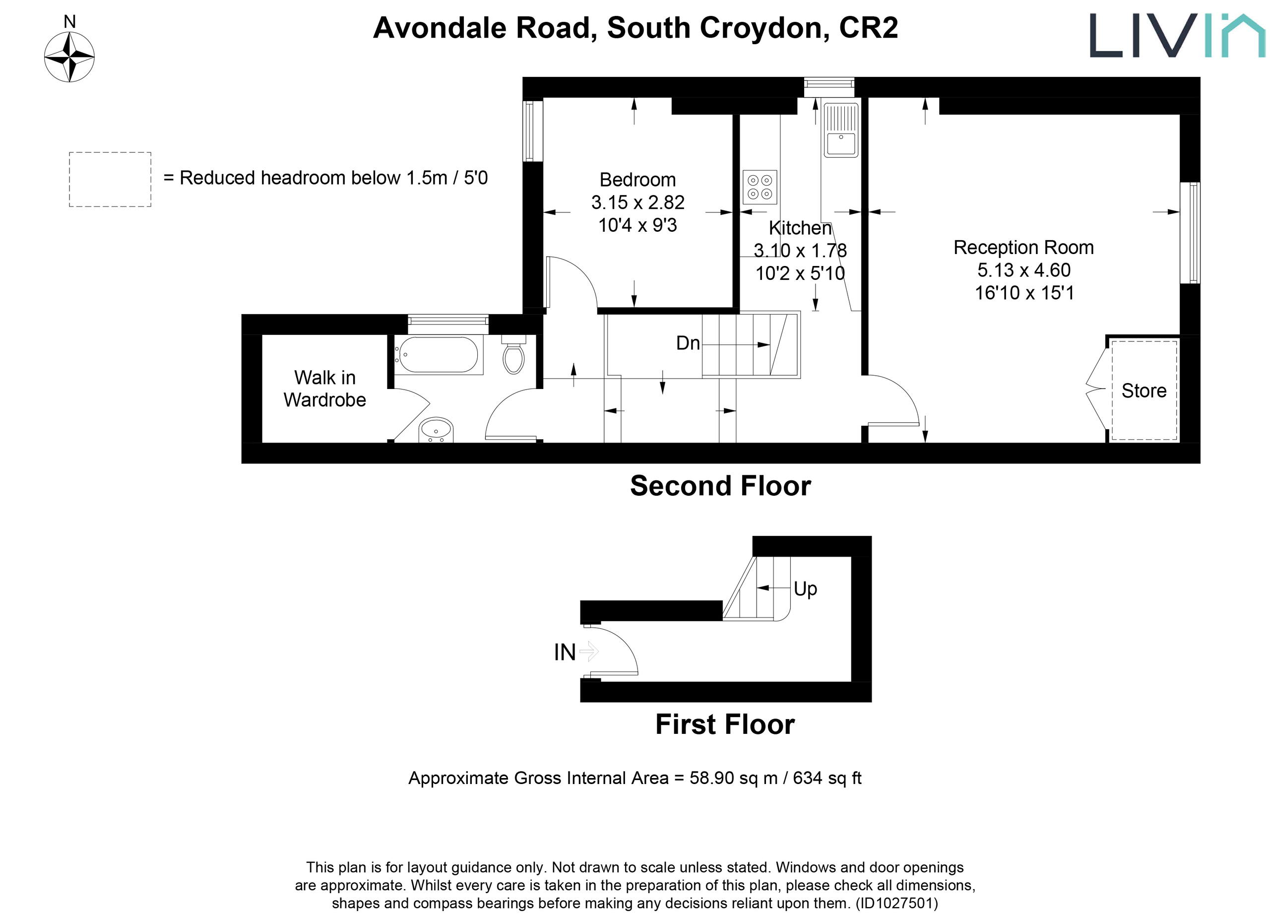 1 bed apartment for sale, South Croydon - Property floorplan