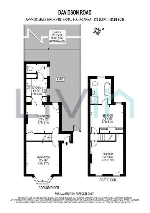 2 bed semi-detached house for sale in Davidson Road, Croydon - Property floorplan