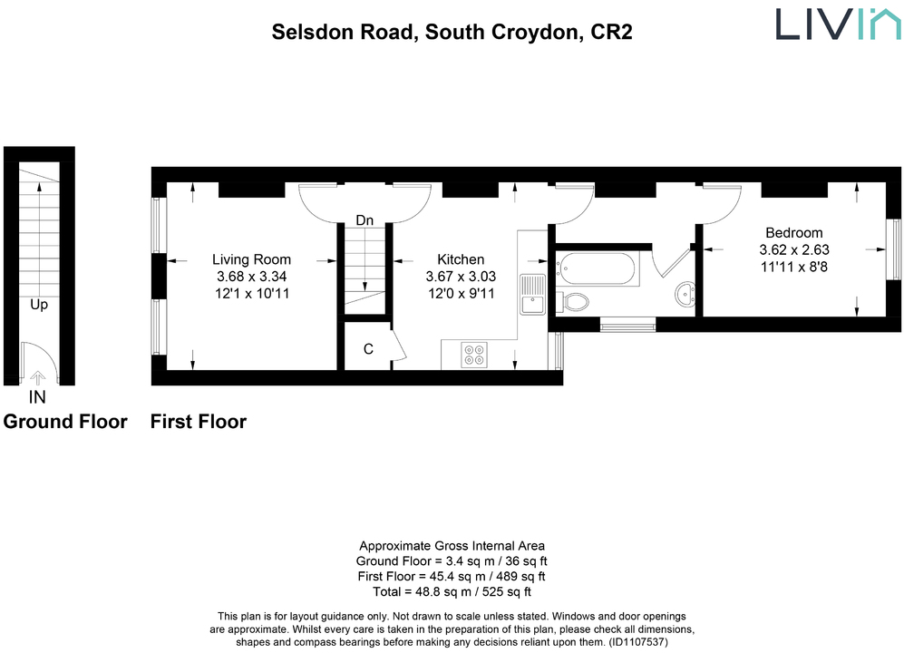 1 bed maisonette to rent in Selsdon Road, South Croydon - Property floorplan